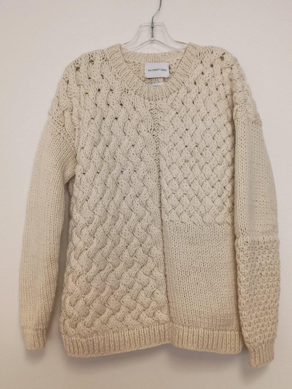 The Knotty Ones 100% Wool Hand knit Sweater Beige/Cream Like New